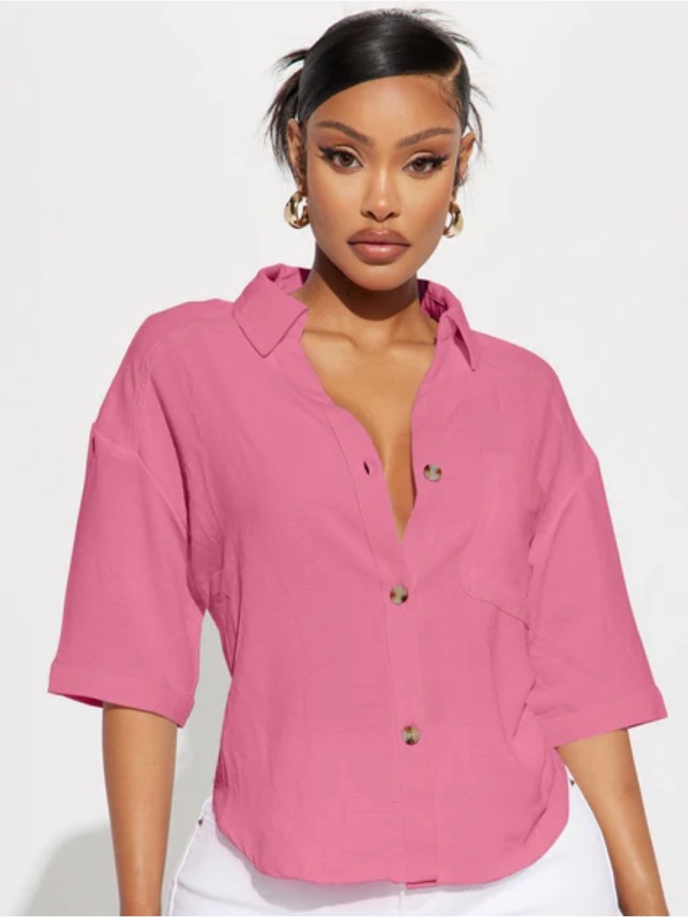 Fashion Nova Pink Relaxed Button-Down Shirt